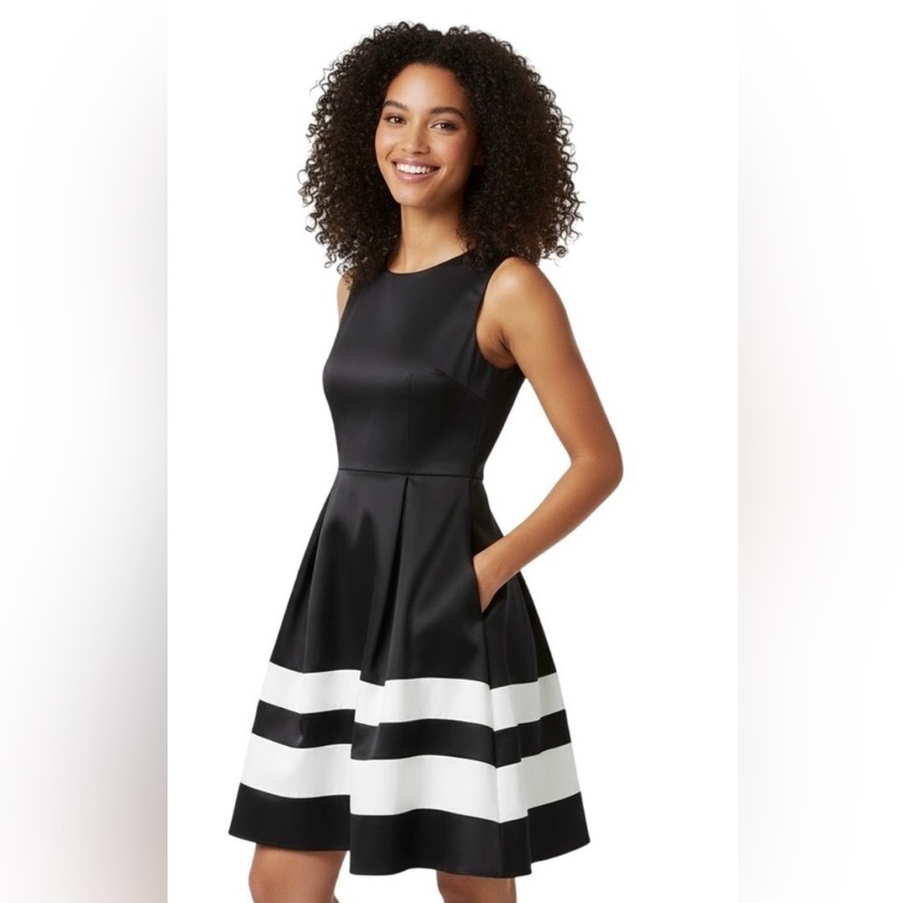 Apt 9 Women’s Black and White Sleeveless Fit-and-Flare Dress, size 8